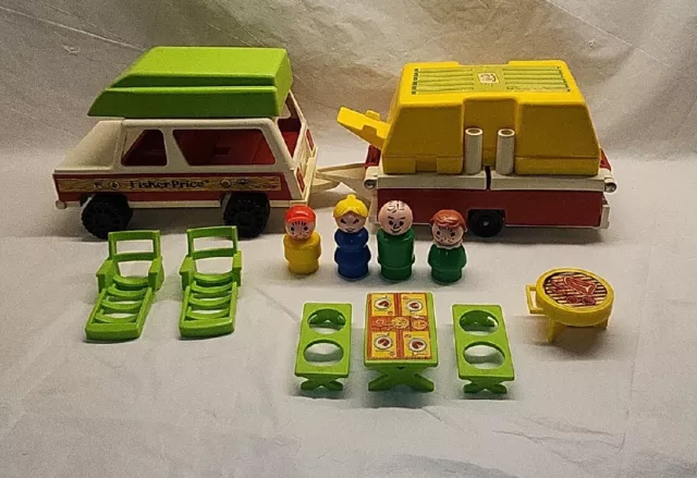 Vintage Fisher Price Little People Family Car Pop-Up Camper Set #992 EXCELLENT