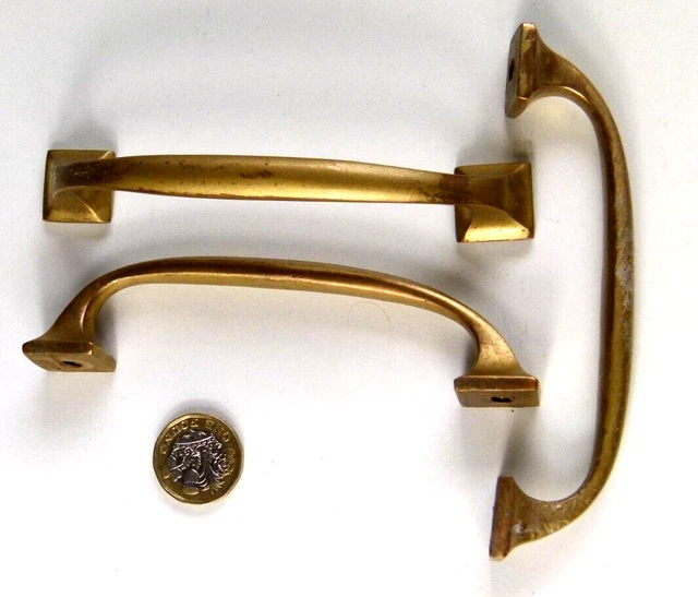SPLENDID SET x 12 SOLID BRASS ART DECO HANDLES CHEST/DESK/CABINET 1920-30s