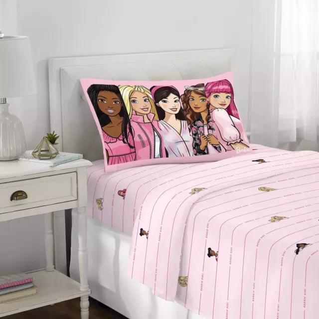 Barbie Twin Size Sheet Set Girl's Bedroom Bedding Bed Sheets Pink Barbies
