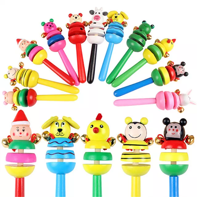 Baby Rattle Colorful Rainbow Hand Held Bell Stick Wooden Percussion Musical Toy 3