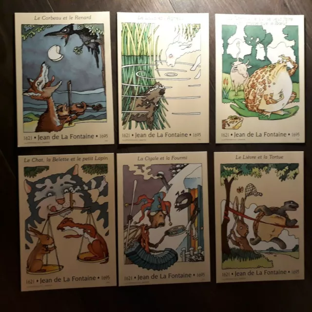 6 cartes postales Fables de la Fontaine Vintage