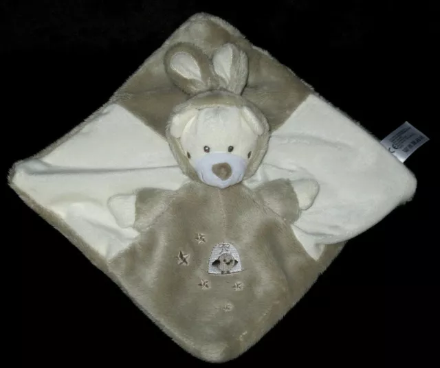 Doudou carré Ours déguisé Lapin écru marron beige Nicotoy Simba étoiles oiseau