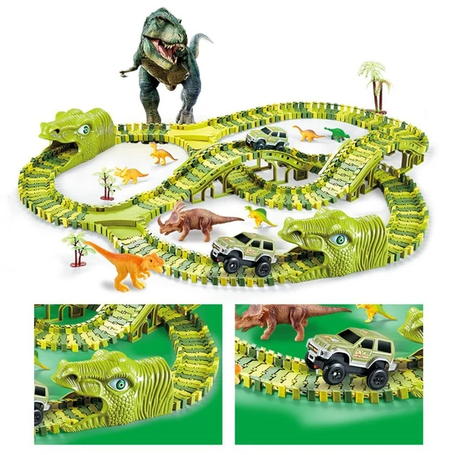 Bend Flexible Race Track Dinosaur Electric Rail Car   Toy for Kids