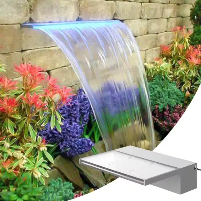 Swimming Pool Waterfall 11.8 X 3.2 X 8.1 In. Pool Fountain with Blue Strip LED L
