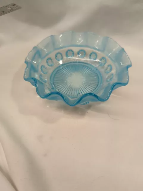 VTG EAPG Art Deco Davidson Turquoise Glass 5” Blackberry Prunt #269 Berry Bowl