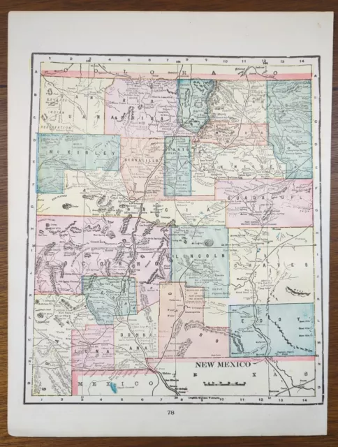 Vintage 1903 NEW MEXICO Map 11"x14" Old Antique Original ROSWELL SANTA FE TAOS