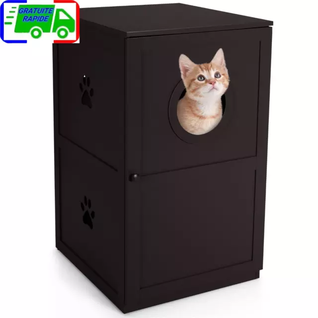 Meuble à Litière à 2 Niveaux 60 x 53 x 90 CM Maison de Toilette pour Chat avec P