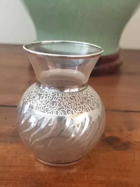 petit vase ancien verre et argent