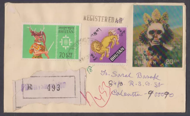 Bhutan - 1988 Registered Envelope To Calcutta India With 3-D Stamp