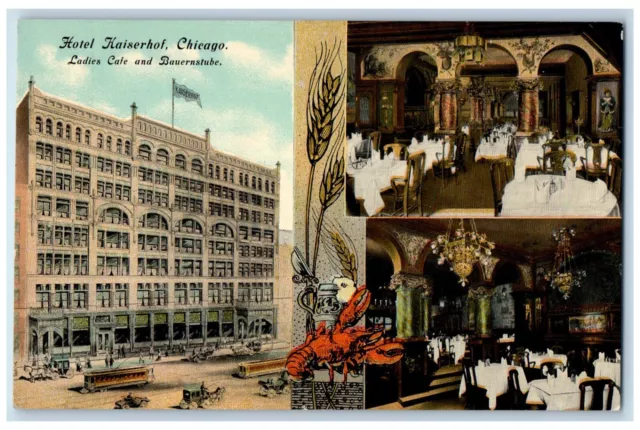Hotel Kaiserhof Ladies Cafe And Bauernstube Chicago IL Multiview Postcard