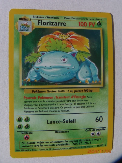 RARE CARTE POKEMON SET de BASE Edition 2 ; FLORIZARRE 15/102. Wizard ...