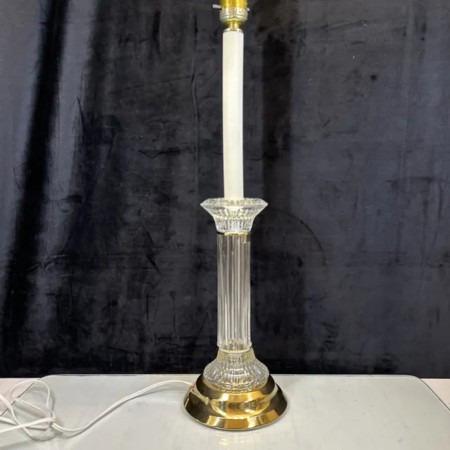 Very Tall Vintage Lead Crystal Glass Column￼ Candlestick Style Table Lamp 22”