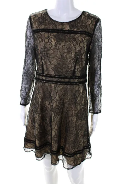 CeCe Womens Lace Long Sleeves A Line Dress Black Size 10 Petite