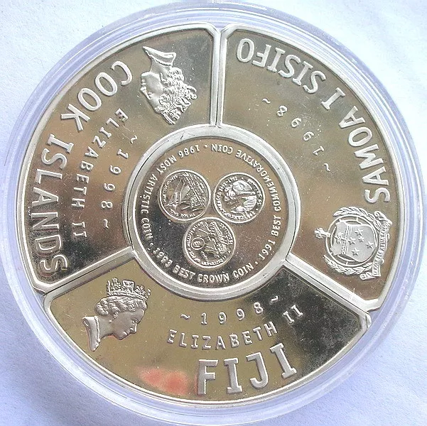 Fiji Cook Samoa 1998 Ring 2 Dollars 5oz Silver Coins,Proof