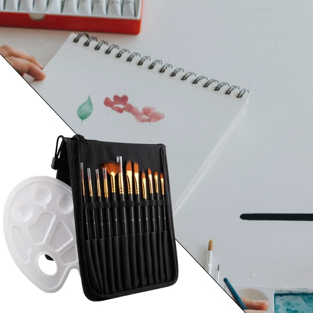 Artist Paint Brush Set W/Palette Detailing Art W/Carry Case for black