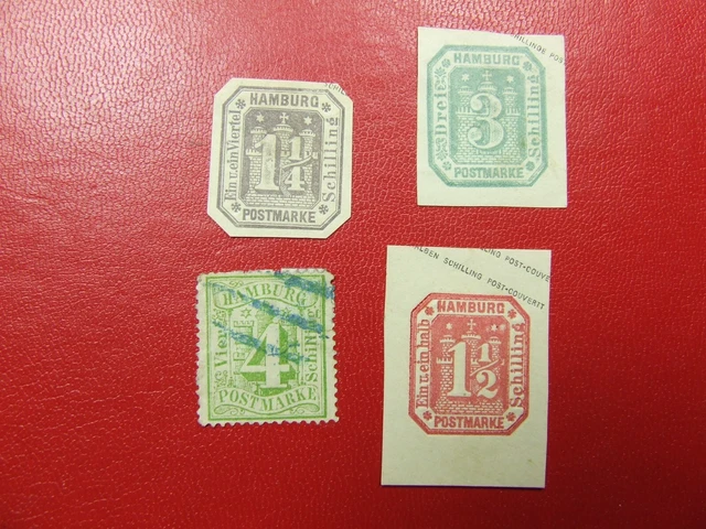 4 x Briefmarke Hamburg, Altdeutschland, Schilling