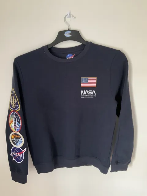 Nasa Men Sweater Large Navy Aeronautics Space Patches Pocket Sky Lab Astronaut