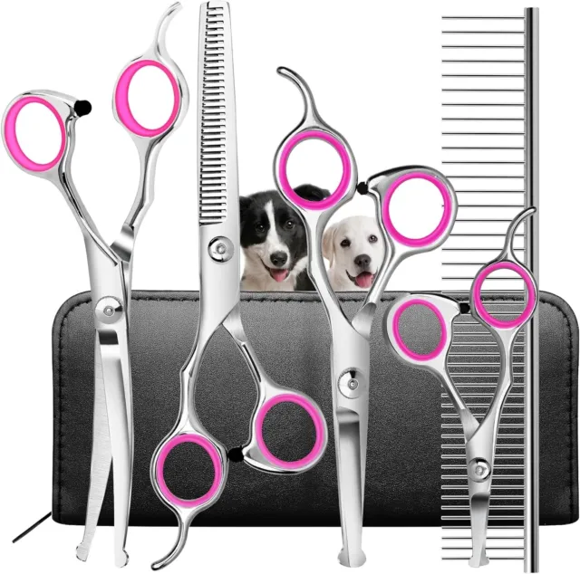 Professional Pet Dog Grooming Combs Scissors Kit Straight Curved Thinning Shears