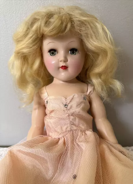 Vintage Ideal P-91 Toni Doll 15" Peach Gown Blonde Hair Sleep Eyes Rosy Cheeks