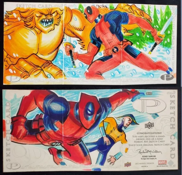 Deadpool 2012 Premier 3 Panel Marvel Sketch Card by Dana Black X-Men Triple