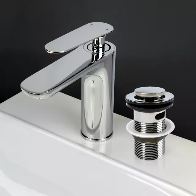 Bathroom Tap + Slotted / Unslotted Waste - Basin Mixer Single Mono Lever Chrome
