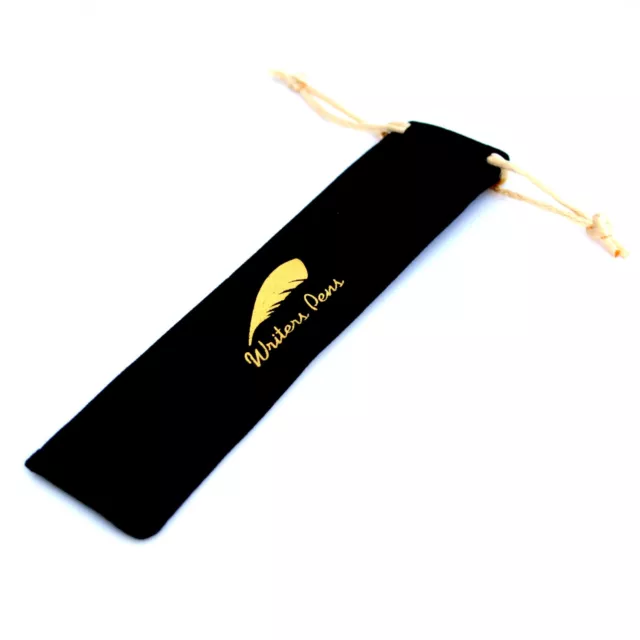 10 Quality Velvet Pen Sleeves Deluxe Black w Yellow Gold Colour Drawstring NEW