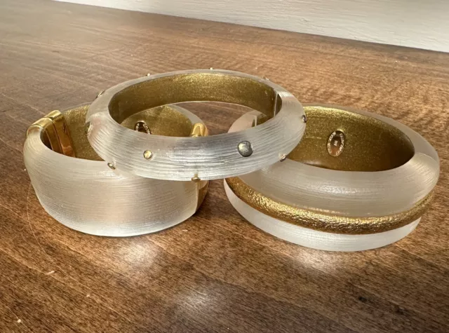 Lot of 3 ALEXIS BITTAR Frosted Lucite Bangle Bracelets - WOW!