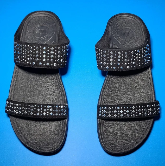 FitFlop Novy Women’s Slides Sandals Black Suede Rhinestones Size  10 US