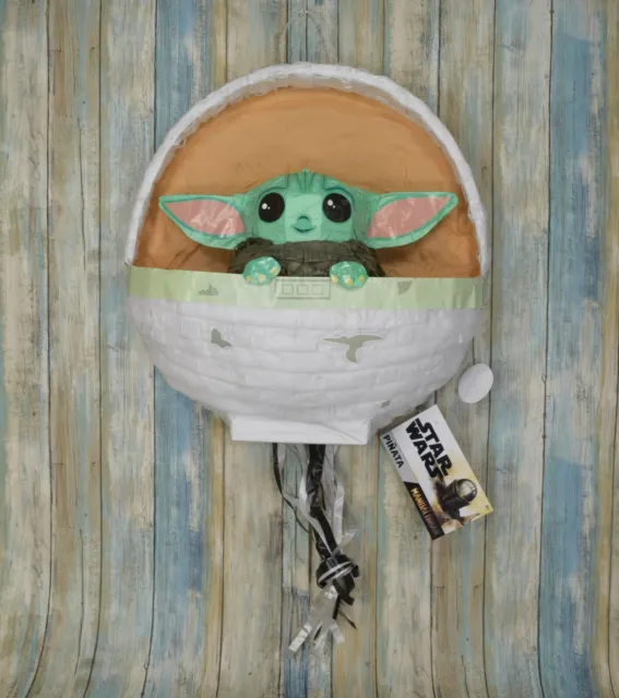 Star Wars El Niño Mandaloriano 3D Tirón Cuerda Piñata Bebé Yoda Grogu Cumpleaños