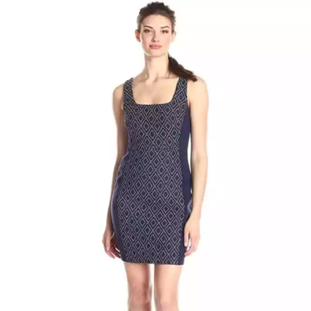 Bailey 44 Island Hopping Jacquard Sheath Dress Women's Medium Navy Sleeveless