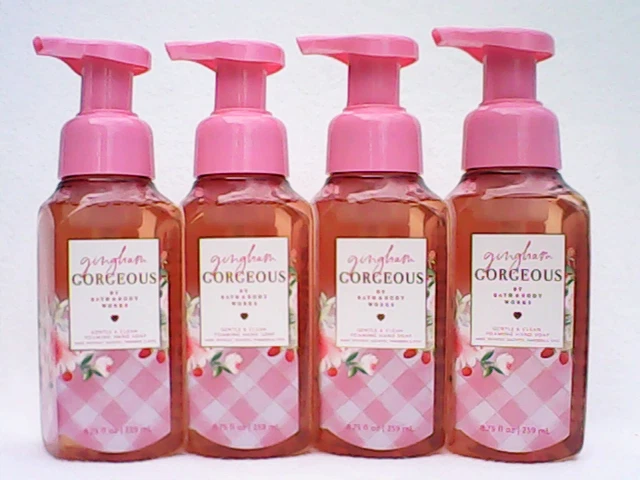 Lote de 4 Bath & Body Works White Barn Gingham Precioso Jabón Espumante Lavado a Mano Set