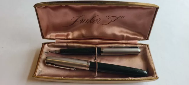 Antique Parker 51 Set of Forest Green FP & Pencil w/Case