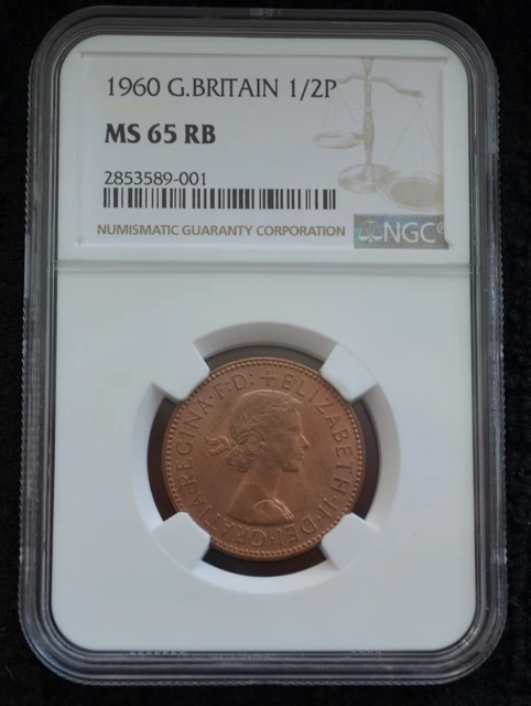 1960 Great Britain Half Penny Graded by NGC as MS 65 RB