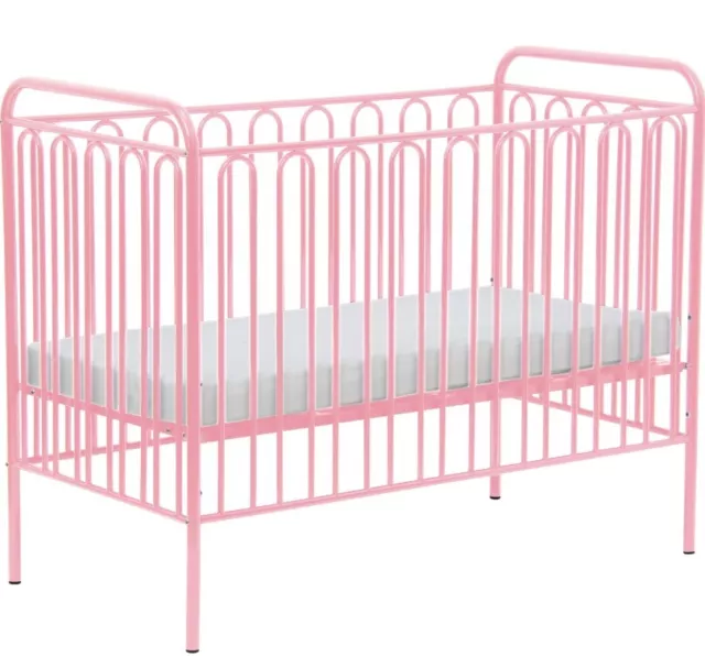 POLINI Vintage Metal Baby Cot Bed Pink 120 x 60cm