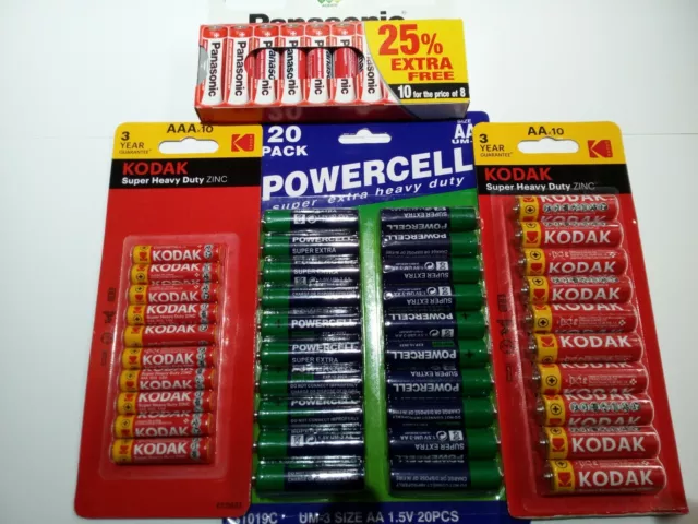 Kodak,Panasonic, Duracell, JCB, AA, AAA, AAAA, etc & 9v PP3 & Button Batteries