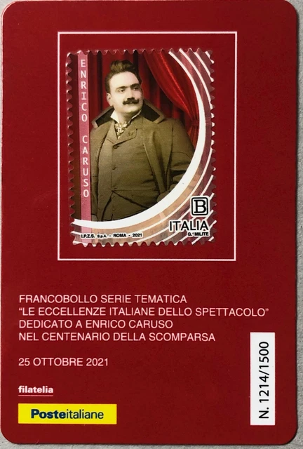 ITALIA 2021 ENRICO CARUSO TESSERA FILATELICA FRANCOBOLLO tiratura 1500