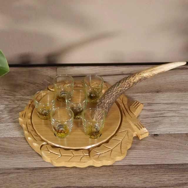 Aguardiente Proveedor Tallado Schnapsbrett H14 CM Ciervo Barra Cornamenta Asa 2