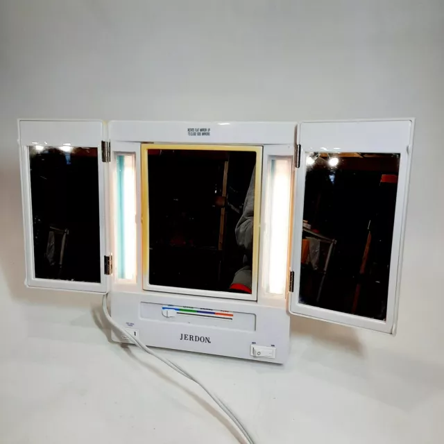 Jerdon JGL9W Tri Fold Lighted Makeup Mirror 1x & 5x Magnification 4 Settings