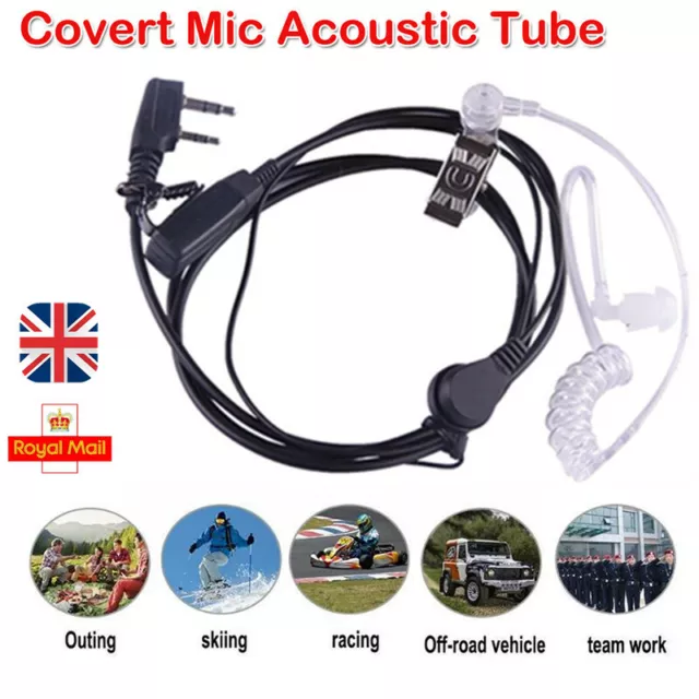 2 Pin Security Air Tube Headset Covert Earpiece Mic Talkie Radio Kenwood Baofeng