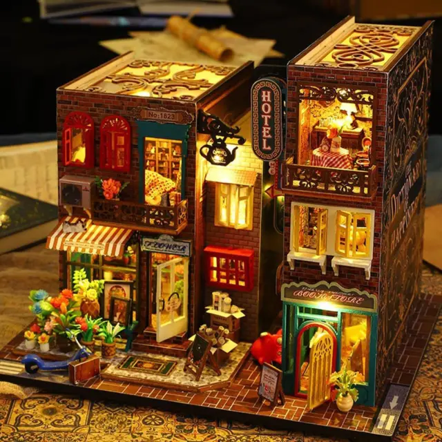 Diy Wooden Scarbrough Hotel Book Nook Miniature Shelf Insert Doll House Build H0