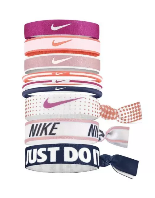 Nike Adults Unisex Boys Girls Ponytail Headbands holders 9 Pack Pink White