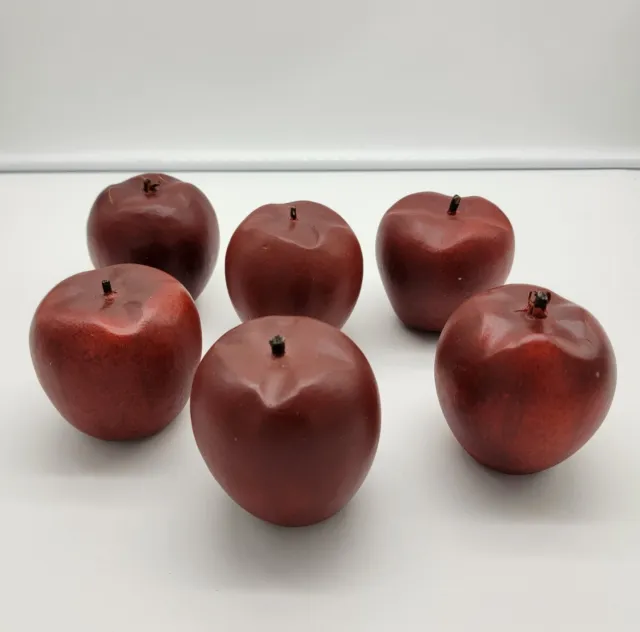 Red Wooden Apples Set Of 6 Red Delicious Farm House Decor Faux Fruit 3" Solid