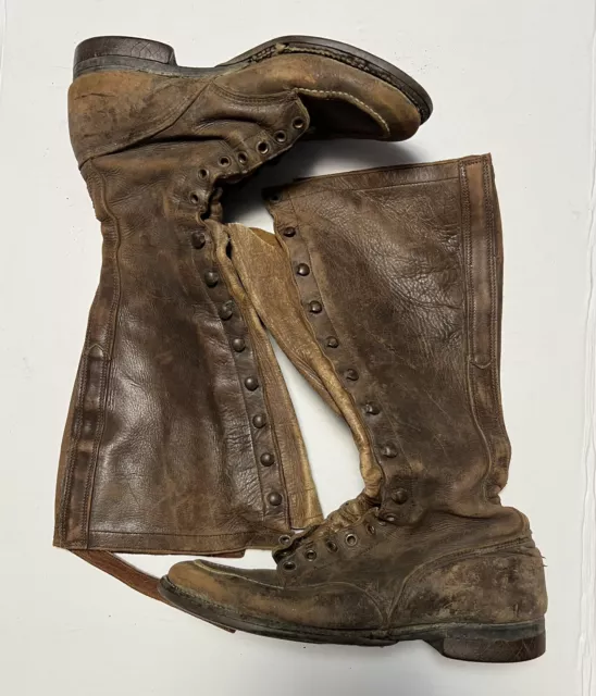 Original WWII U.S. Army Military Leather High Top Tall Boots Greased Leather