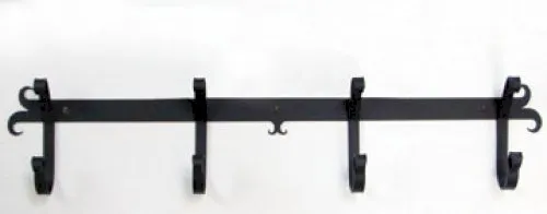 Wrought Iron Coat Bar 4 Coat Hooks 24" Long Black Home Wall Decor Hook Rack
