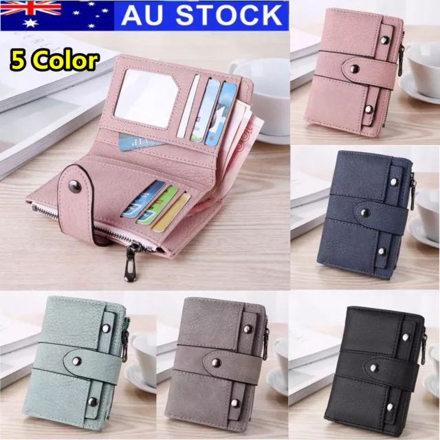 Womens PU Leather Wallets Coin Purse Small Credit Bifold Card Holder Handbags AU
