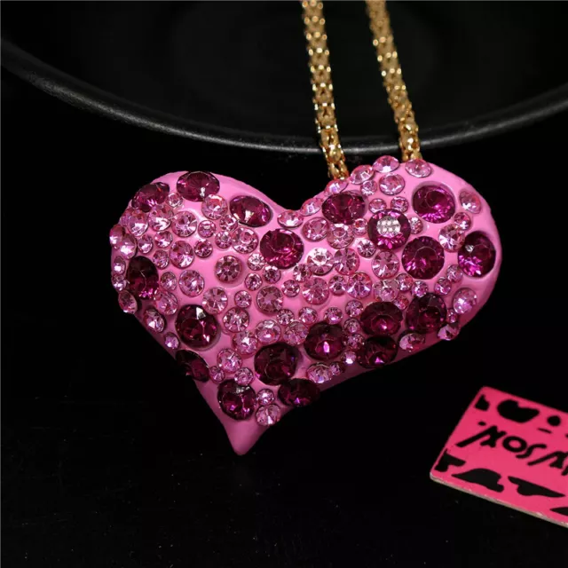 Betsey Johnson Pink Enamel Rhinestone Heart Crystal Pendant Women's Necklace