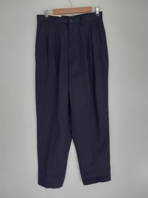 Vintage Crossbow Pants 14 Short Navy Blue Solid Pleated Front Pockets New