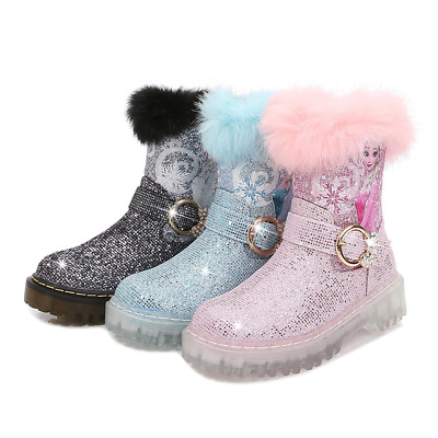 Kids Girls Fur Lined Snow Boots Elsa Princess Shoes Outdoor Party Shoe UK Size