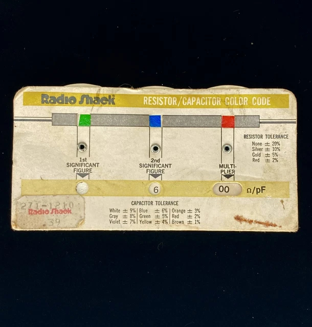 VINTAGE RADIO SHACK 2711210 Resistor Capacitor Inductor Color Code