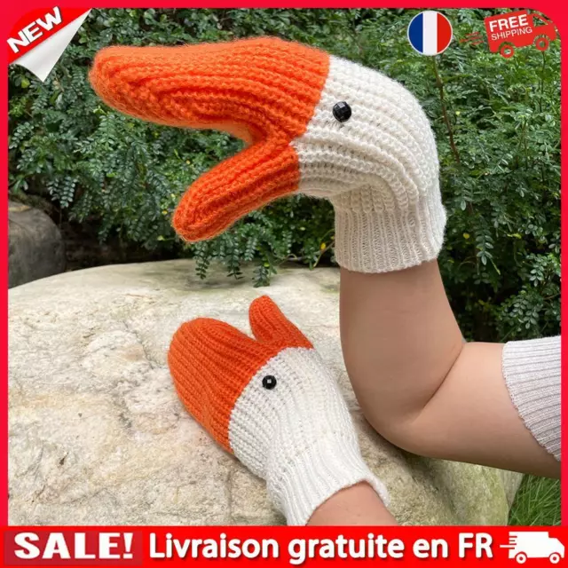 Unisex Full Finger Gloves Cartoon Swan Mittens for Autumn Winter (White Short)